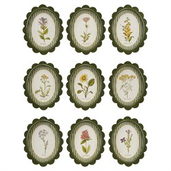 Linara Updated Traditional Yellow Floral Green Frame Illustration - Set of 9