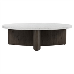 Teddie Rustic Lodge White Marble Black Oak Wood Round Coffee Table