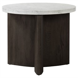 Teddie Rustic Lodge White Marble Black Oak Wood Round End Table