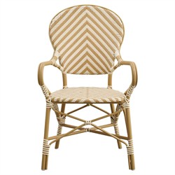 Luke Coastal Beach Cream Light Brown Aluminum Stripe Stackable Outdoor Dining Arm Chair