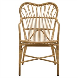 Claire Coastal Beach Brown Woven Aluminum Stackable Outdoor Dining Arm Chair