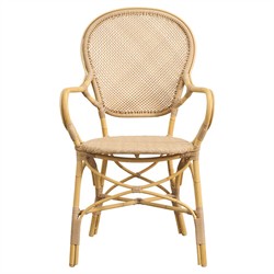 Lydia French Country Natural Woven Aluminum Outdoor Dining Arm Chair