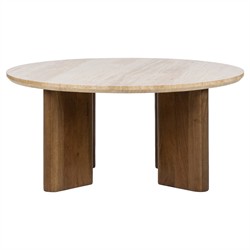Adalia Modern Classic Travertine Brown Mango Wood Round Coffee Table