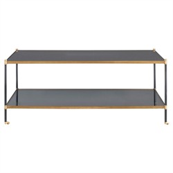 Century Asher Modern Smoked Grey Glass Bronze Metal Rectangular Coffee Table