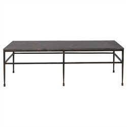 Century Orvieto Updated Traditional Grey Marble Bronze Metal Rectangular Coffee Table