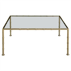 Lacoste Modern Classic Brass Faux Bamboo Glass Square Coffee Table