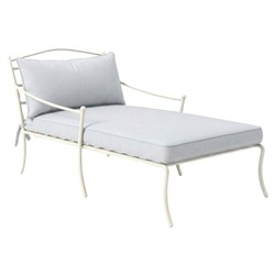 Clemence Sea Breeze Striped Sunbrella White Iron Outdoor Chaise