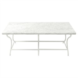 Clemence Carrara Marble White Iron Rectangular Outdoor Coffee Table