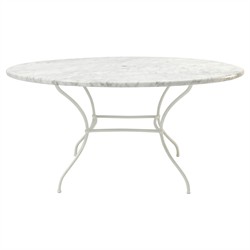 Clemence Carrara Marble White Iron Round Outdoor Dining Table - 60"