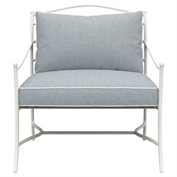 Clemence Blue Haze Sunbrella White Iron Outdoor Lounge Chair