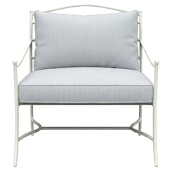 Clemence Sea Breeze Striped Sunbrella White Iron Outdoor Lounge Chair