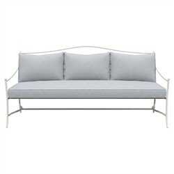 Clemence Sea Breeze Striped Sunbrella White Iron Outdoor Sofa - 83"
