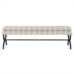 Caleb Updated Traditional Beige Stripe Burnished Brass Iron Bedroom Bench