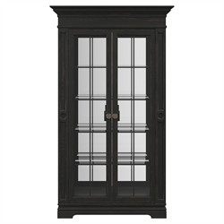 John Updated Traditional Black Pine Wood Glass Cabinet