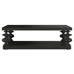 John Updated Traditional Black Pine Wood Rectangular Coffee Table