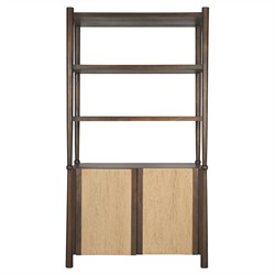 Delphia Coastal Beach Dark Brown Wood Woven Rope Bookcase