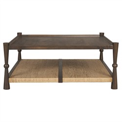 Delphia Coastal Dark Brown Wood Woven Rope Square Coffee Table