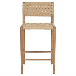 Amael Coastal Beach Brown Wood Woven Rope Counter Stool