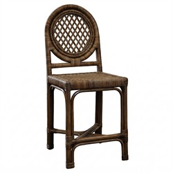 Louise Coastal Beach Dark Walnut Handwoven Rattan Counter Stool