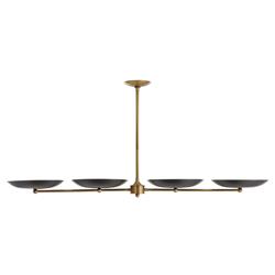 Griffith Mid Century Antique Brass Frame Black Shade Linear Chandelier