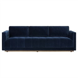 Celeste Rustic Lodge Dark Blue Velvet Brown Wood Tufted Sofa - 90"