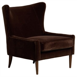 Paola Mid Century Vintage Dark Brown Velvet Wing Lounge Chair