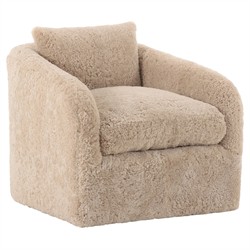 Perrin Modern Classic Beige Shearling Swivel Barrel Chair