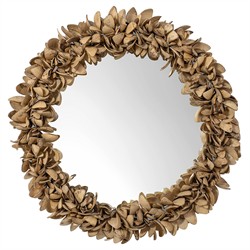 Palecek Siena Coastal Beach Light Brown Coco Shell Round Wall Mirror
