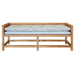 Worlds Away Monterey Garden Mist Sunbrella Natural Rattan Reversible Double Cushion Bench