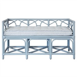 Worlds Away Ferguson Sea Breeze Sunbrella Light Blue Rattan Bench