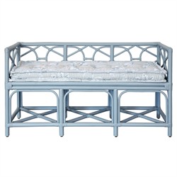 Worlds Away Ferguson Garden Mist Sunbrella Light Blue Rattan Bench