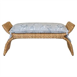 Worlds Away Sachi Garden Mist Sunbrella Natural Rattan Bench