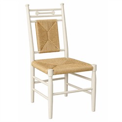 Bella Coastal Beach Natural Woven Antique White Wood Dining Chair