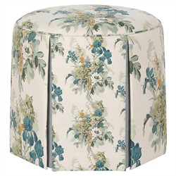 Evans Blue Sage Linen Skirted Ottoman