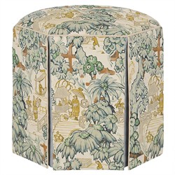 Evans Willow Green Toile Skirted Ottoman