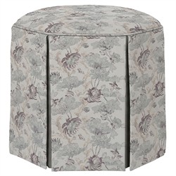 Evans Misty Blue Linen Floral Skirted Ottoman