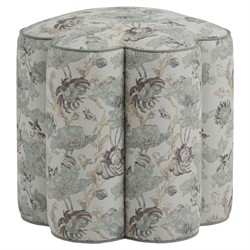 Florie Misty Blue Linen Floral Ottoman