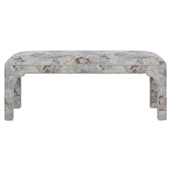 Emerson Misty Blue Linen Floral Bench