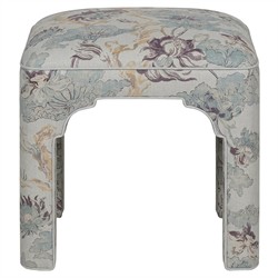 Emerson Misty Blue Linen Floral  Square Ottoman