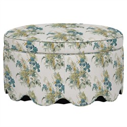 Suzie Blue Sage Linen Round Storage Ottoman