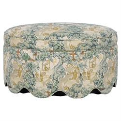 Suzie Willow Green Toile Round Storage Ottoman