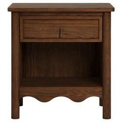 Maeva Updated Traditional Brown Oak Wood Scalloped Nightstand 