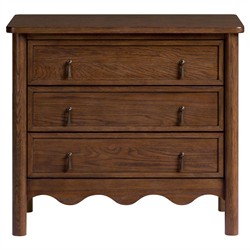 Maeva Updated Traditional Brown Oak Wood Scalloped Wide Nightstand 