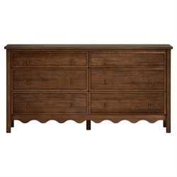 Maeva Updated Traditional Brown Oak Wood Scalloped Double Dresser