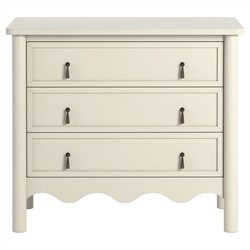Maeva Updated Traditional Cream Oak Wood Scalloped Wide Nightstand 