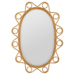 Clementine Coastal Beach Natural Rattan Oval Beveled Wall Mirror