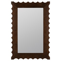Laurent Updated Traditional Dark Brown Wood Scalloped Wall Mirror