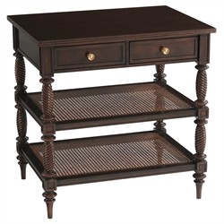 Liesel Updated Traditional Brown Wood Woven Cane Rectangular Side Table