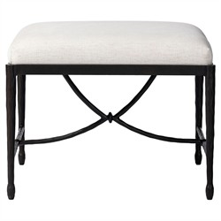 Jane Updated Traditional Cream Crypton Bronze Iron Rectangular Stool