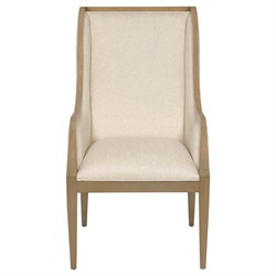 Alto Updated Traditional Brown Cream Linen Wood Wingback Dining Arm Chair
